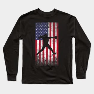 American Flag Man Softball Player Long Sleeve T-Shirt